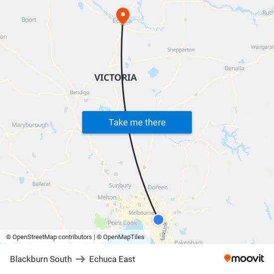 Blackburn South to Echuca East map