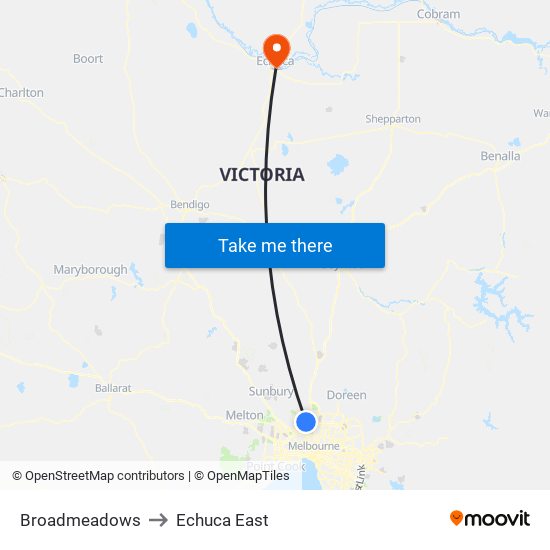 Broadmeadows to Echuca East map