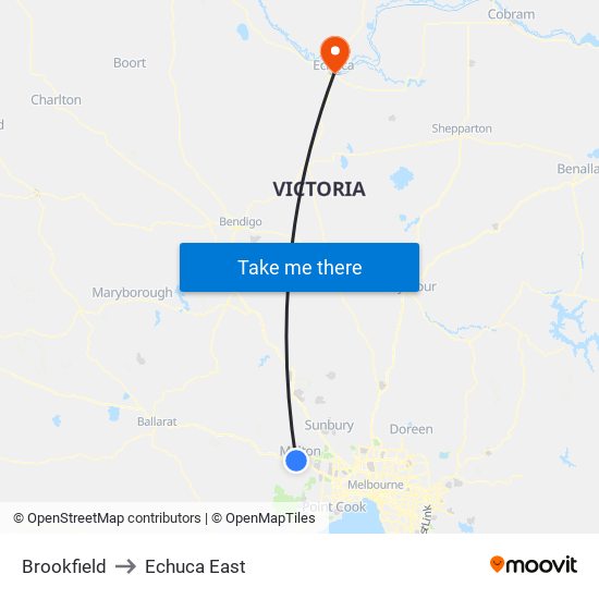 Brookfield to Echuca East map