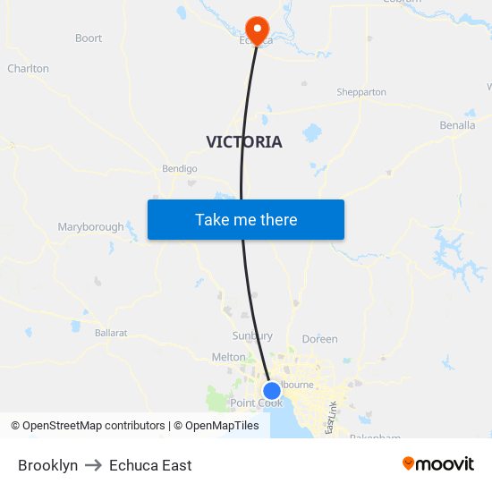 Brooklyn to Echuca East map