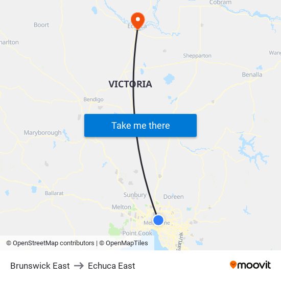 Brunswick East to Echuca East map