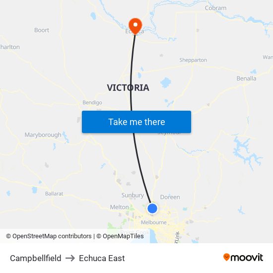 Campbellfield to Echuca East map