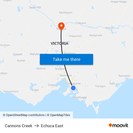 Cannons Creek to Echuca East map