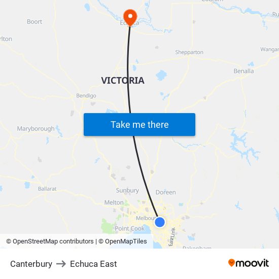 Canterbury to Echuca East map