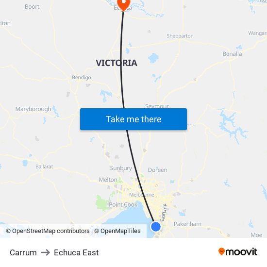 Carrum to Echuca East map