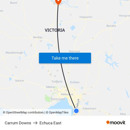 Carrum Downs to Echuca East map