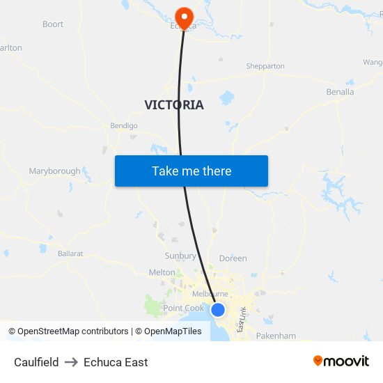 Caulfield to Echuca East map