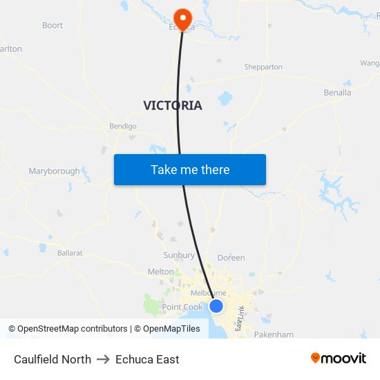 Caulfield North to Echuca East map