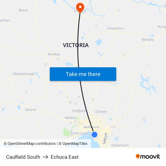 Caulfield South to Echuca East map