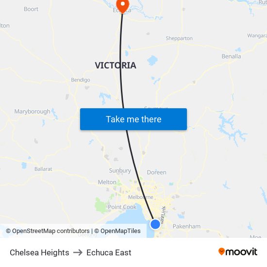 Chelsea Heights to Echuca East map