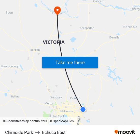 Chirnside Park to Echuca East map