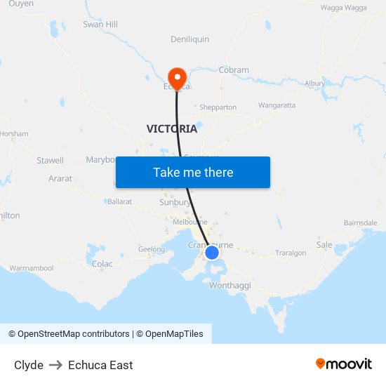 Clyde to Echuca East map