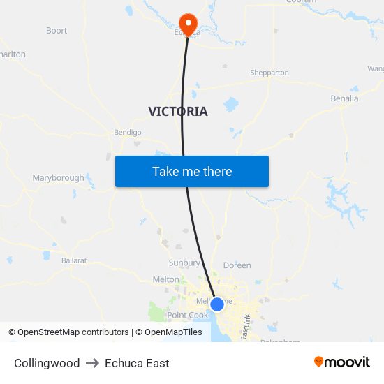 Collingwood to Echuca East map