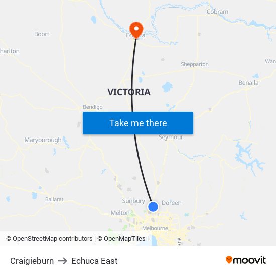 Craigieburn to Echuca East map