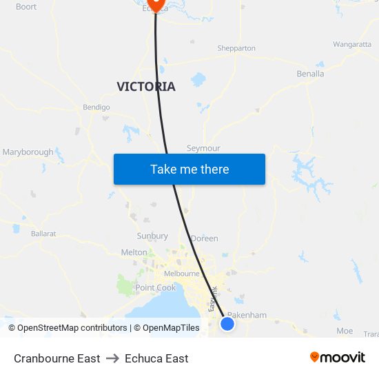 Cranbourne East to Echuca East map