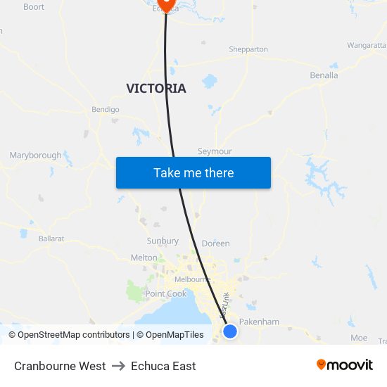 Cranbourne West to Echuca East map