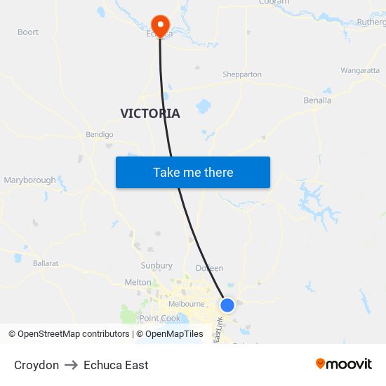 Croydon to Echuca East map