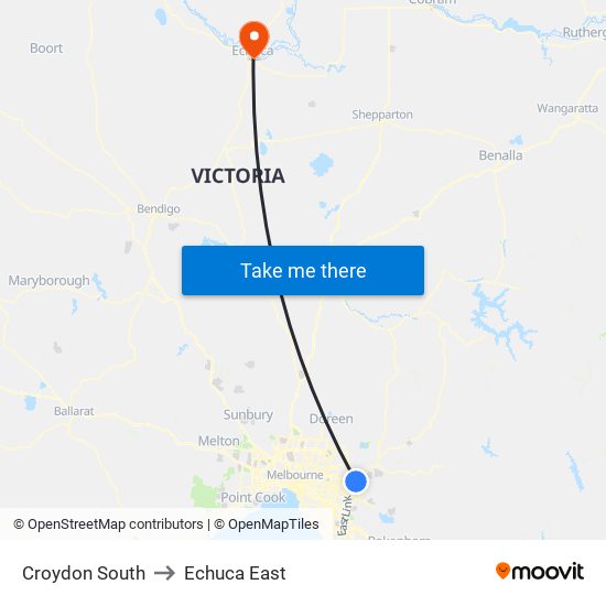 Croydon South to Echuca East map