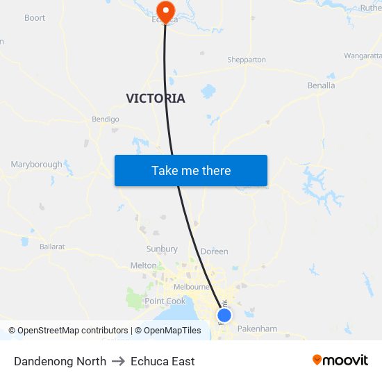 Dandenong North to Echuca East map