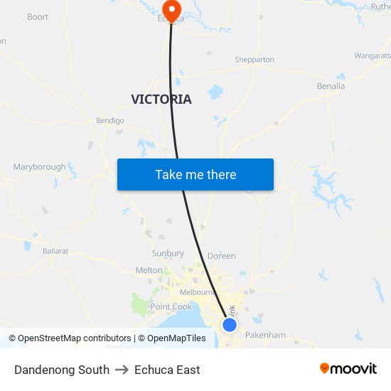 Dandenong South to Echuca East map