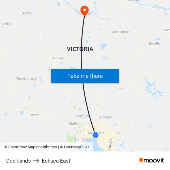 Docklands to Echuca East map