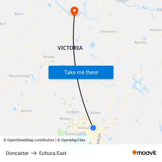 Doncaster to Echuca East map