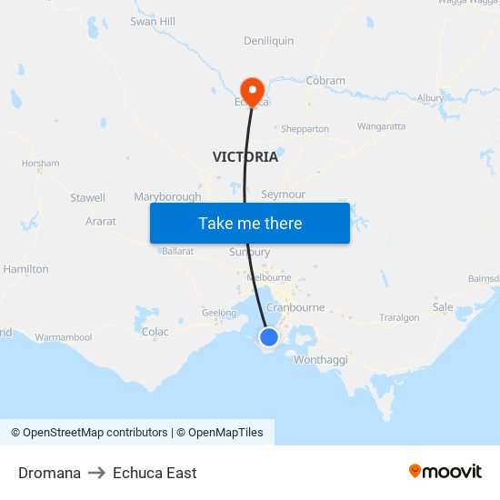 Dromana to Echuca East map