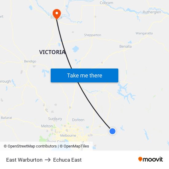 East Warburton to Echuca East map