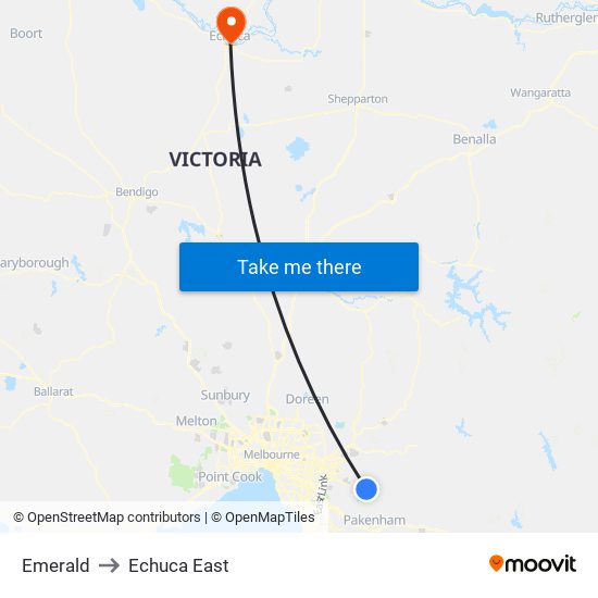 Emerald to Echuca East map