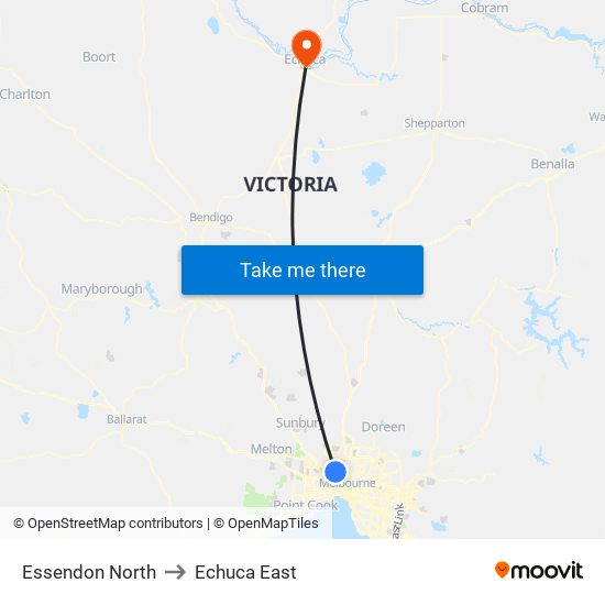 Essendon North to Echuca East map