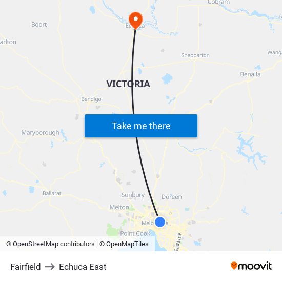 Fairfield to Echuca East map