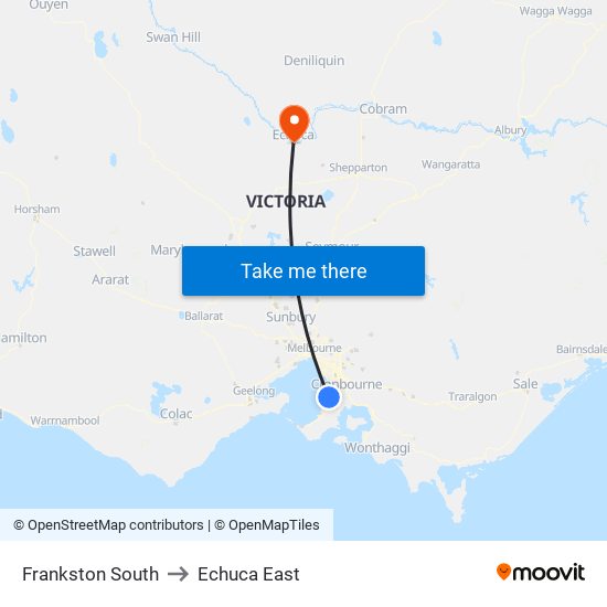 Frankston South to Echuca East map