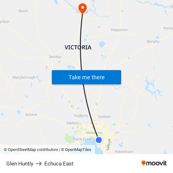 Glen Huntly to Echuca East map