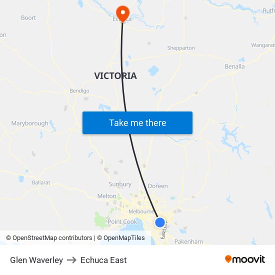 Glen Waverley to Echuca East map