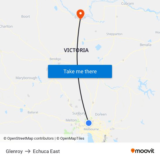 Glenroy to Echuca East map