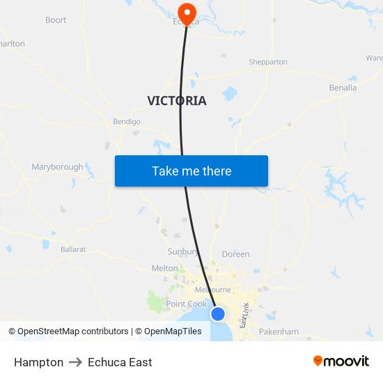 Hampton to Echuca East map