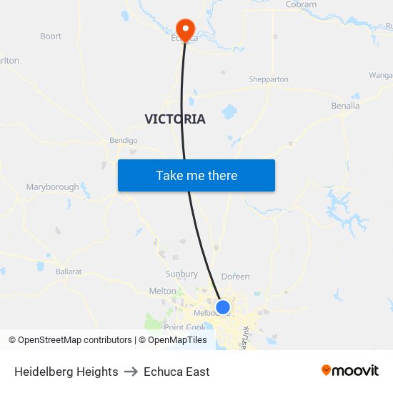 Heidelberg Heights to Echuca East map