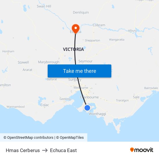 Hmas Cerberus to Echuca East map