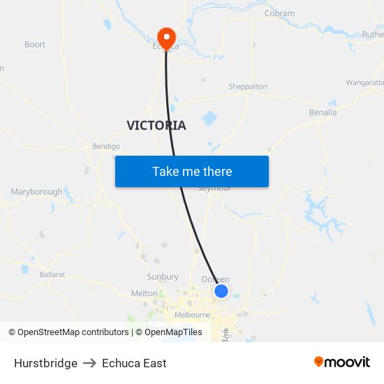 Hurstbridge to Echuca East map