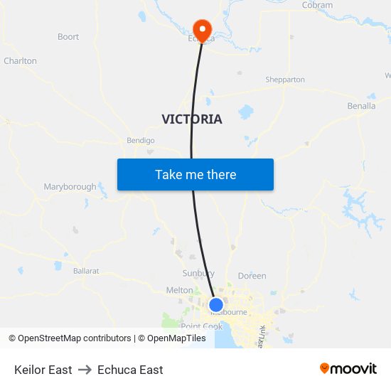 Keilor East to Echuca East map