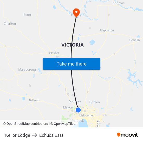 Keilor Lodge to Echuca East map