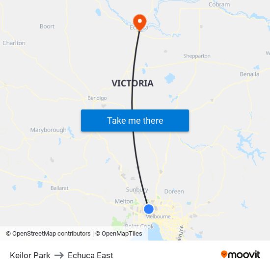 Keilor Park to Echuca East map