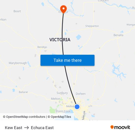 Kew East to Echuca East map