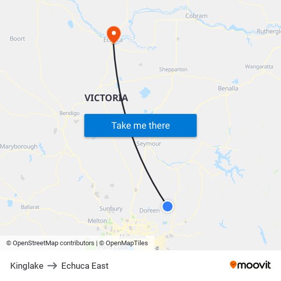 Kinglake to Echuca East map