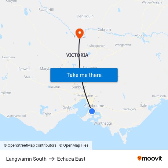 Langwarrin South to Echuca East map