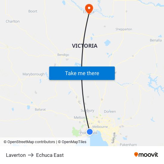 Laverton to Echuca East map