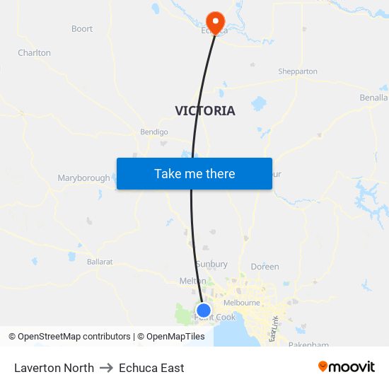 Laverton North to Echuca East map