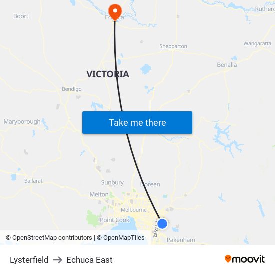 Lysterfield to Echuca East map