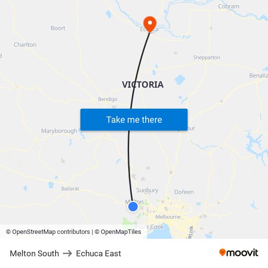 Melton South to Echuca East map