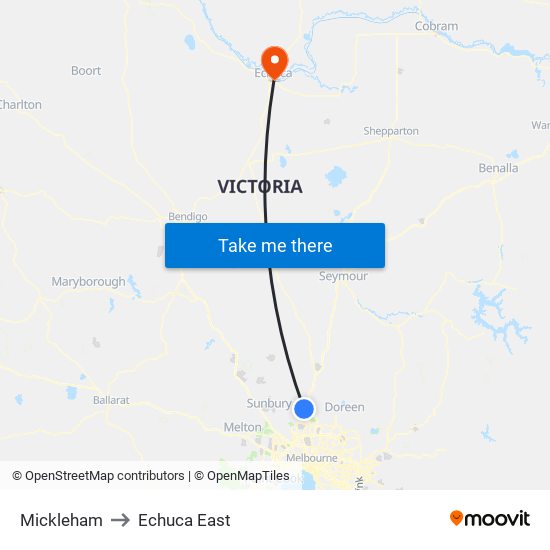 Mickleham to Echuca East map